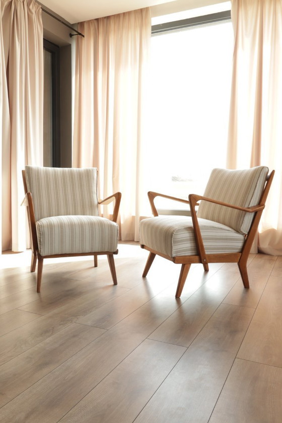 Image 1 of Vintage fauteuil knoll beige wit gestreept 1960