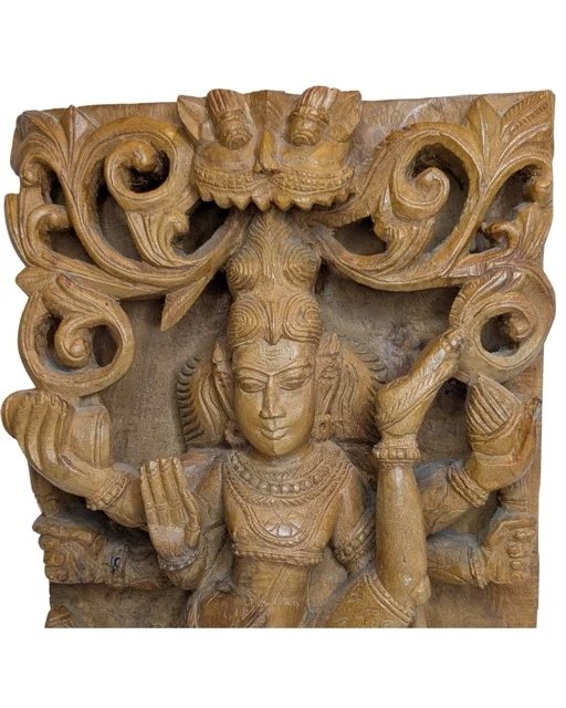 Antiek Houten Tempelreliëf van Shiva Nataraja Wanddecoratie – Zuid-India, 19e Eeuw – Beeldhouwkunst, Wood (photo 7 of 8)