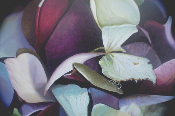 Image 1 of Realistic Hydrangea Painting: Moody Purple Blue Floral Wall Art, Detailed Flower Botanical Decor