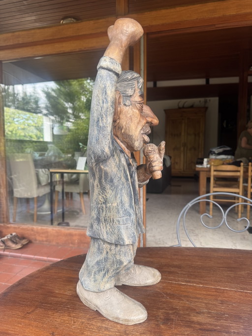 Sculpture de Serge Gainsbourg en Bois Sculpté – Pièce Unique – 63 cm – decoratieve objecten, Wood (photo 2 of 9)