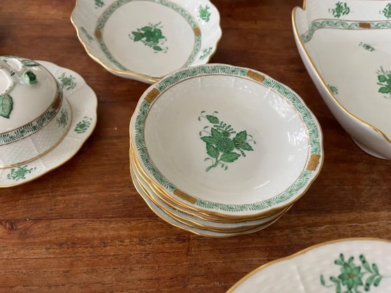 Image 1 of Gorgeous Herend Hungary Apponyi Chinese Bouquet Green Complete Dinner, Breakfast and Tea/Coffee Service Set – 6 Place Settings