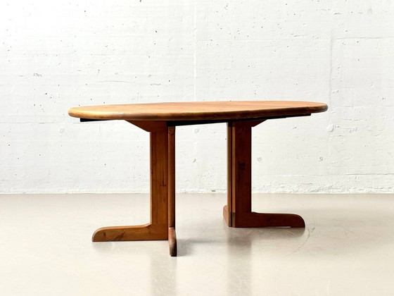 Image 1 of Table de salle à manger extensible en pin teinté foncé, années 1970