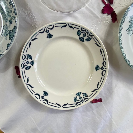 Image 1 of Set of 6 mismatched antique earthenware plates from Badonviller Saint Amand Amandinoise