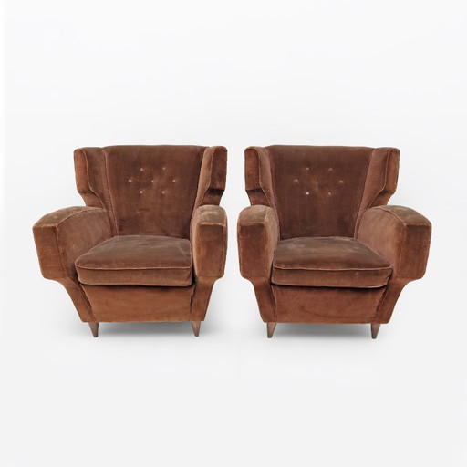 Poltrone Melchiorre Bega Mid-Century in velluto, Italia, anni '50, coppia