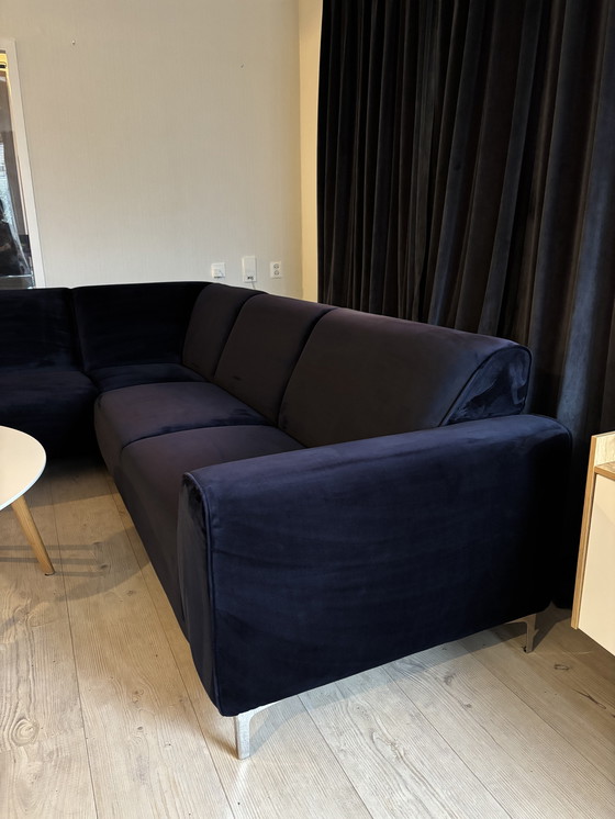 Image 1 of Navy velvet corner sofa