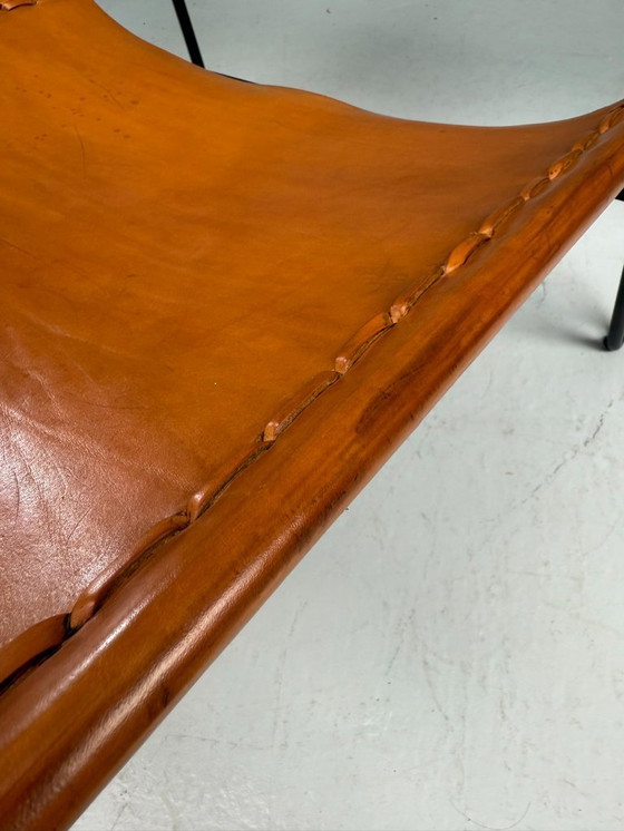 Image 1 of Fauteuil lounge A. Dolleman de Metz & Co, cuir et métal style milieu du XXe siècle