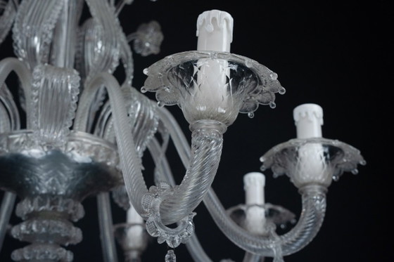 Image 1 of Vintage kroonluchter van helder Murano-glas uit de jaren 1940, een klassiek Italiaans kunstglas.