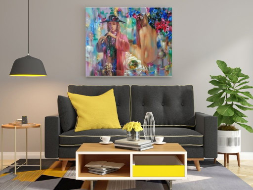 Original Oil Painting Abstract Figurative Girl Flowers Evening Melody – schilderijen tekeningen, Canvas (photo 2 of 13)