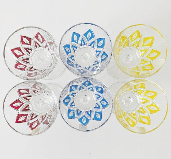 Image 1 of Jeu de verres à champagne VMC France Reims Harlequin 1960s neufs