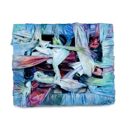 Robert Patrick Blue and Fuschia Painted Acrylic over Vinyl Textile Fiber Art