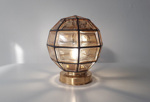 Glashütte Limburg ceiling lamp, amber-colored glass brutalist pendant lamp