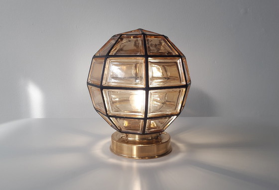Image 1 of Glashütte Limburg plafondlamp, amberkleurige glazen brutalist hanglamp