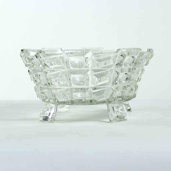 Image 1 of  Set di due ciotole in vetro pressato Art Déco di Libochovice, Cecoslovacchia, anni '30