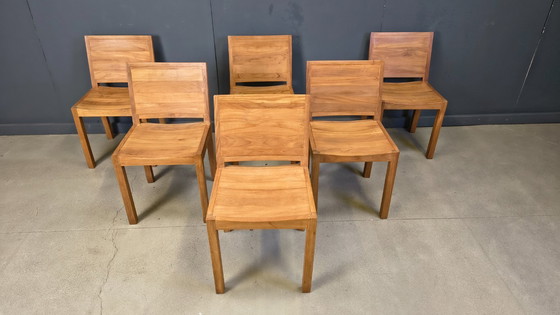 Image 1 of Vintage teakhouten eetkamerstoelen, set van 6 - jaren 80