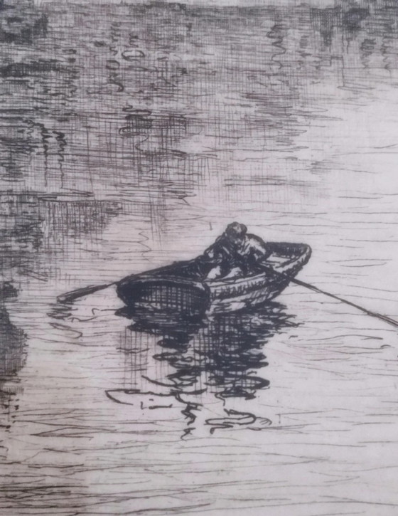 Originele ets van Aimé Edmond Dallemagne, getiteld Gezicht op de Seine – Litho's & Zeefdrukken, Paper (photo 5 of 10)