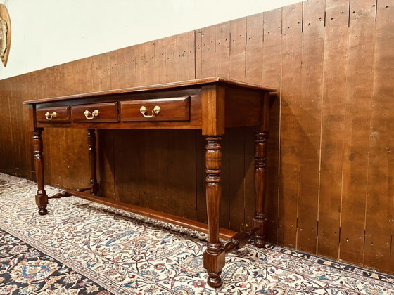 Klassiek Engelse Sidetable Bureau – Consoles, Hout, Messing (photo 5 of 14)