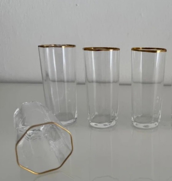 Image 1 of Set van 4 achthoekige Venini-glazen uit de jaren 60/70.