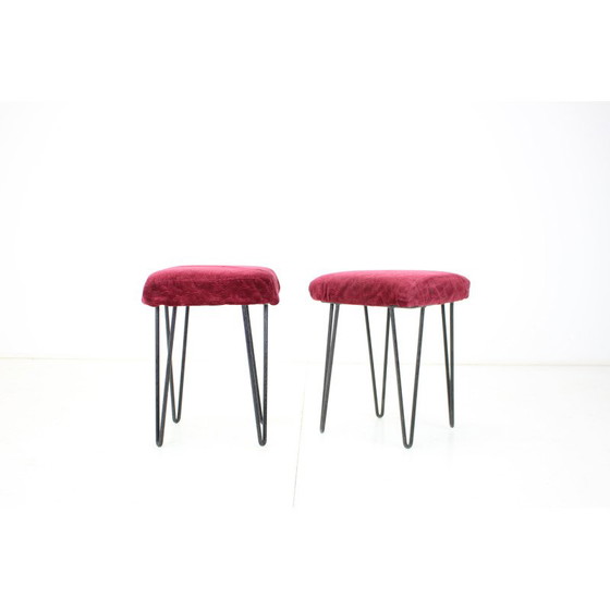 Image 1 of Pair of mid-century metal and fabric stools, Czechoslovakia 1970s