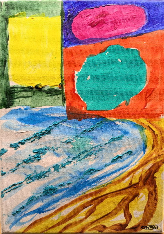 Image 1 of LYME REGIS ABSTRACT SEASCAPE NIGEL WATERS ORIGINAL ACRYLIC PAINTING SIGNED