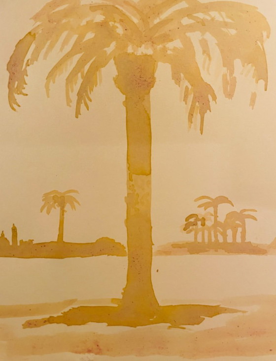 Image 1 of Dipinto ad acquerello di un paesaggio egiziano, "Alba sul Nilo"