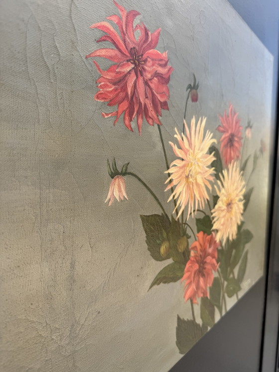 Image 1 of Antique painting of peonies, oil on canvas