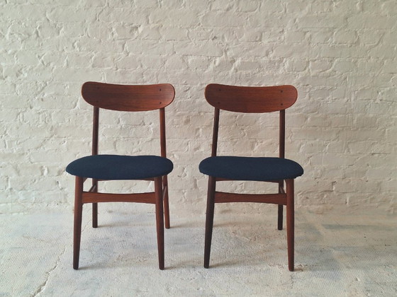 Coppia di sedie da pranzo in teak massiccio, Danimarca anni '60 – Tessile, Legno (photo 2 of 9)