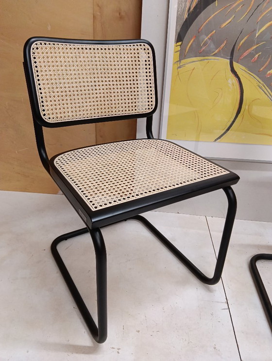 Image 1 of ALIVARMVSEVM 104. SET of 2 CESCA B32 Chairs (NEW) in Black Frame Limited Edition 