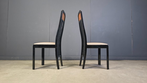 Image 1 of Chaises de salle à manger vintage en loupe de bois et laque, années 1980
