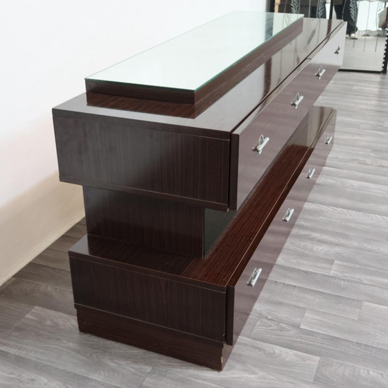 Image 1 of Comò Cassettiera In Ebano Macassar E Specchio Cubic Design Modernariato 1980’s