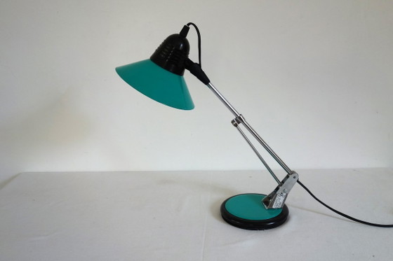 Lampe de Bureau Vintage par Aluminor, France, 1970s, Métal, Chrome, Turquoise (photo 2 sur 12)