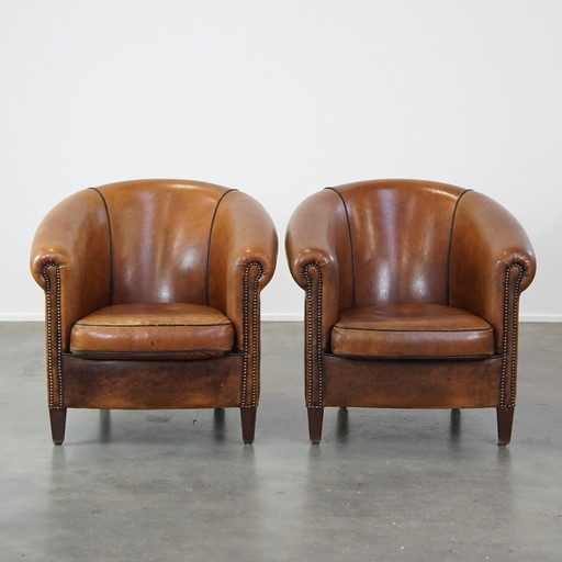 2 X Clubfauteuil Gemaakt Van Schapenleer