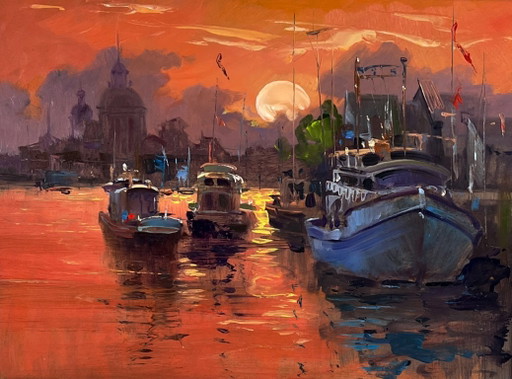 Ferry with a Romantic Sunset