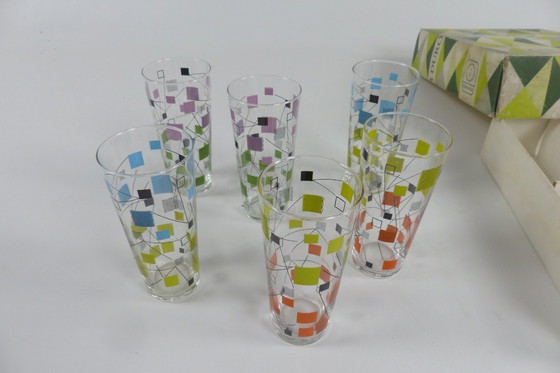 Image 1 of Set of 6 Durobor screen-printed glasses, circa 1950.
