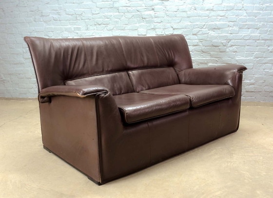 Image 1 of Afra and Tobia Scarpa Design Mid-Century Italian Design Chocolate Brown Leather Two Seat Sofa, Model Lauriana for B&B Italia.
