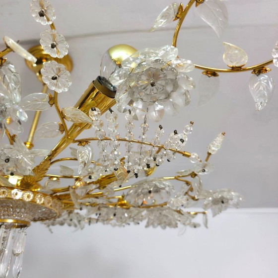 Image 1 of Ceiling lamp/low chandelier from Palwa, Germany. Unique, custom-made model. Crystal with a gilded frame. Mid-century 1970s.