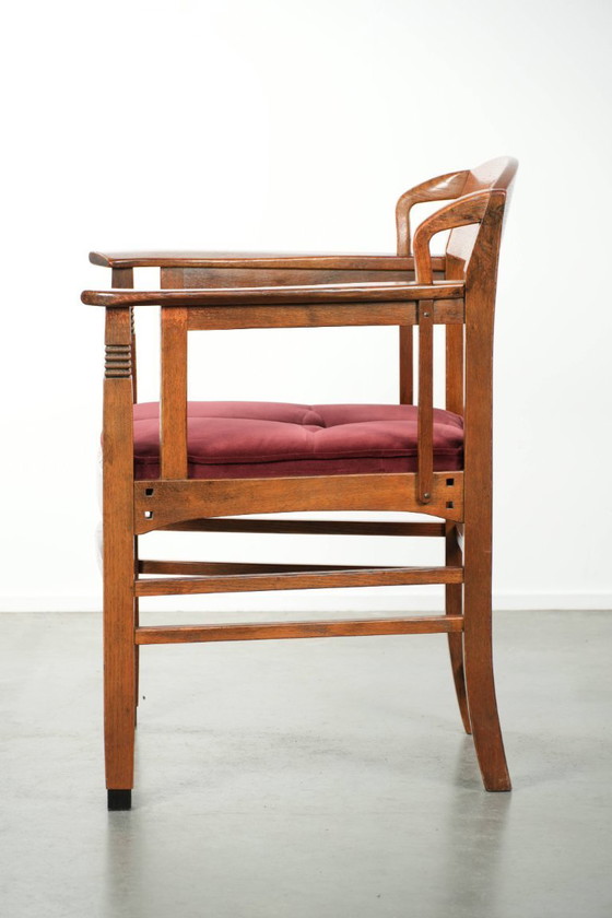 Image 1 of Chaise de salle à manger/chaise d'appoint Schuitema de style Art nouveau/Jugendstil avec revêtement en tissu rouge
