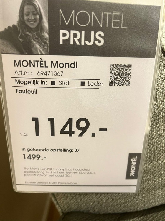 Image 1 of Montel Mondi Fauteuil - Groen - Grijs - Leer - Stof - Showroommodel