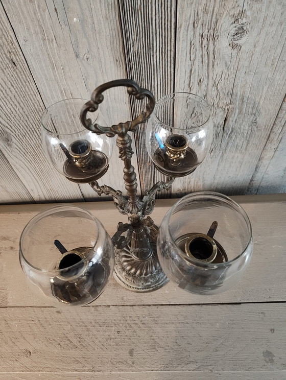 Image 1 of Chandelier de table vintage à 4 bras avec coupes en verre de style baroque