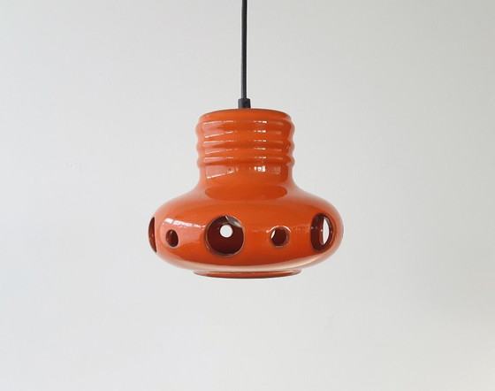 Image 1 of Oranje keramieken aardewerken vintage hanglamp, West Germany fat lava stijl, space age lamp