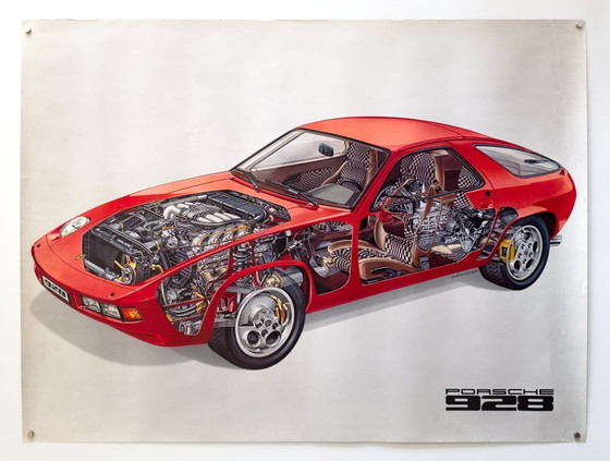 Image 1 of 🚗 Poster originale vintage della Porsche 928 in sezione - XL 76 × 102 cm