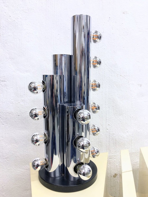 Image 1 of Rare Italian space age design table lamp column lamp 20-light 70s