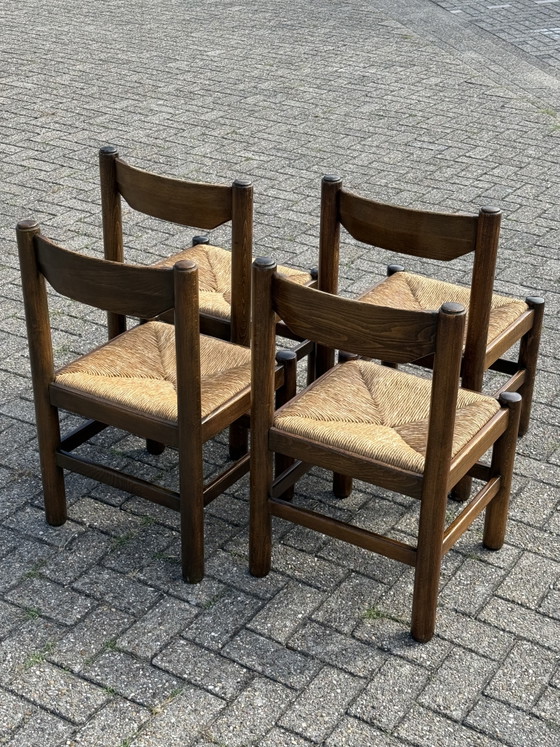 4x Vico Magistretti Eettafel Set – Eetkamerstoelen, Wood, Wicker (photo 6 of 14)