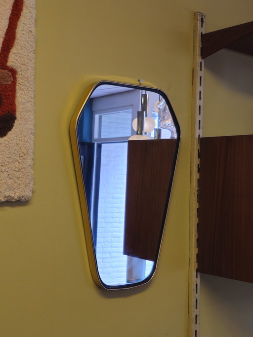 Espejo trapezoidal vintage, espejo de pared, espejo de latón.