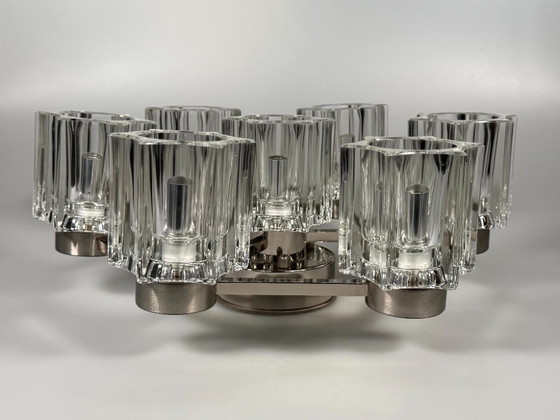 Image 1 of 1960s/70s ceiling or wall lamp, German style, ice glass, space age design