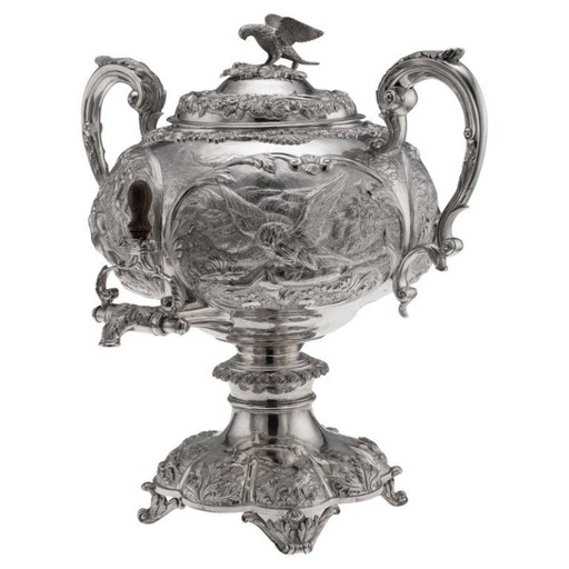Antiker Samowar aus massivem Silber aus der Zeit Wilhelms IV., gefertigt von Sebastian Crespell II. im Jahr 1837
