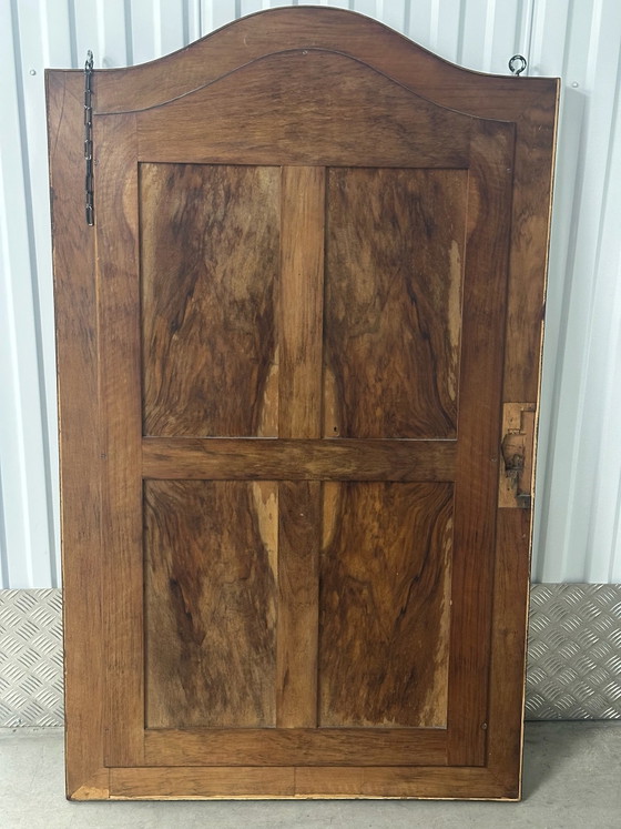 Large antique curved oak mirror, beveled glass, 138 × 83 cm, Wood, Brown (photo 12 of 15)