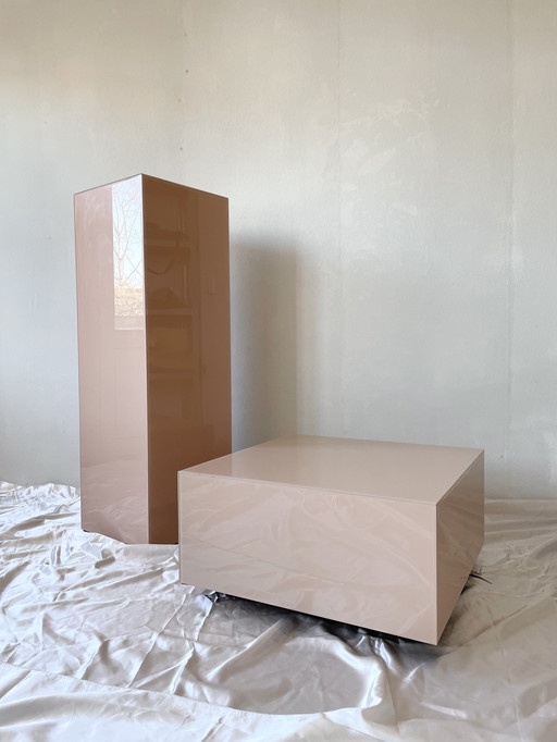 HK Living glass coffee table + pillar set