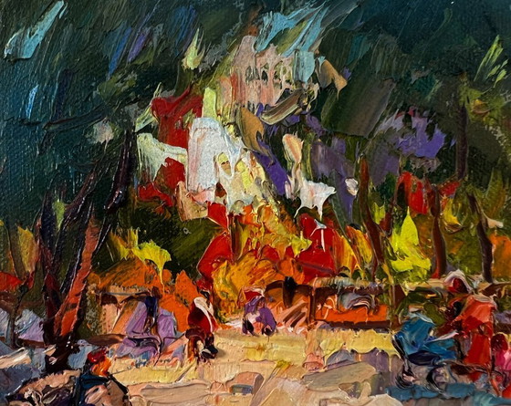 Image 1 of Original Oil Painting Summer Trees Landscape On A Walk In The Park