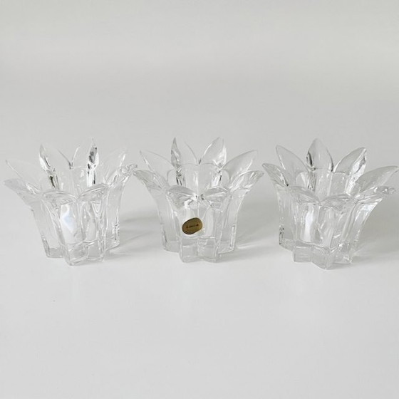 Image 1 of Set Vintage Italiaanse Royal Crystal Rock Laurus Star loodkristal waxinelichthouders 1980's