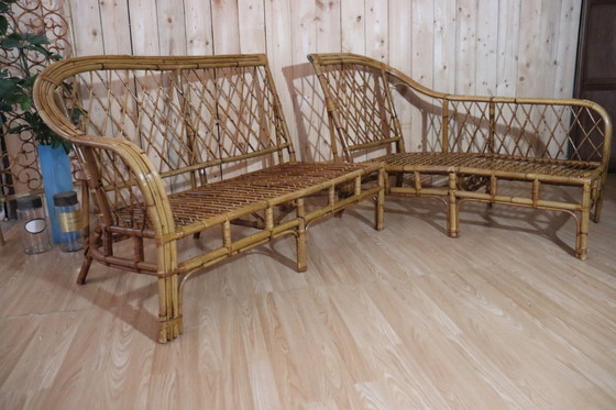 Image 1 of Divano angolare modulare in rattan vintage